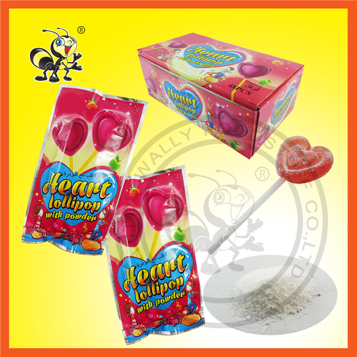 Box Package Sour Powder With Heart Shaped Lollipop