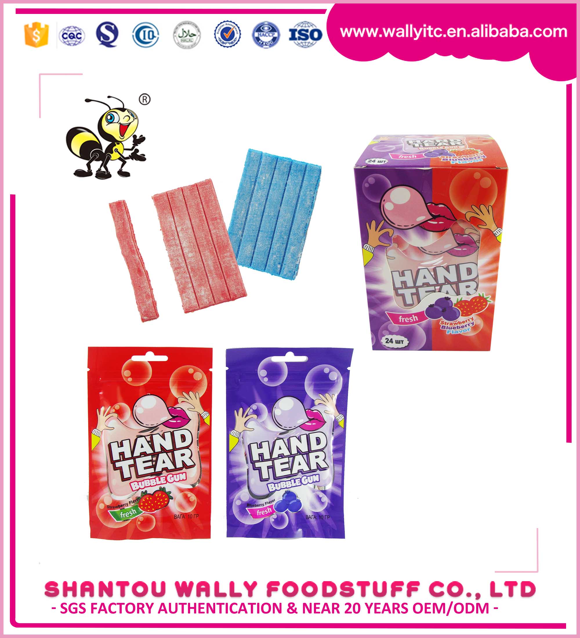 Strawberry & Blueberry Flavour Hand Tear Bubble Gum